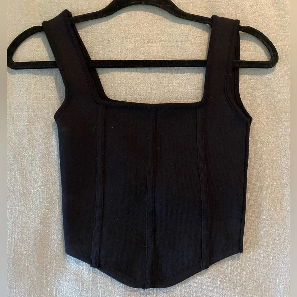 Zara NWT Corset Style Crop Tank Top in Black, Size Small - Picture 1 of 6